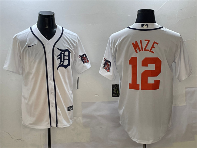 Men's Detroit Tigers #12 Casey Mize White With Patch Cool Base Stitched Baseball Jersey Men's Detroit Tigers #12 Casey Mize White With Patch Cool Base Stitched Baseball Jersey